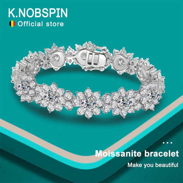 KNOBSPIN D VVS1 Moissanite Tennis Bracelets for Women Sunflowers Design GRA certified Luxury Wedding Jewelry 925 Silver Bracelet