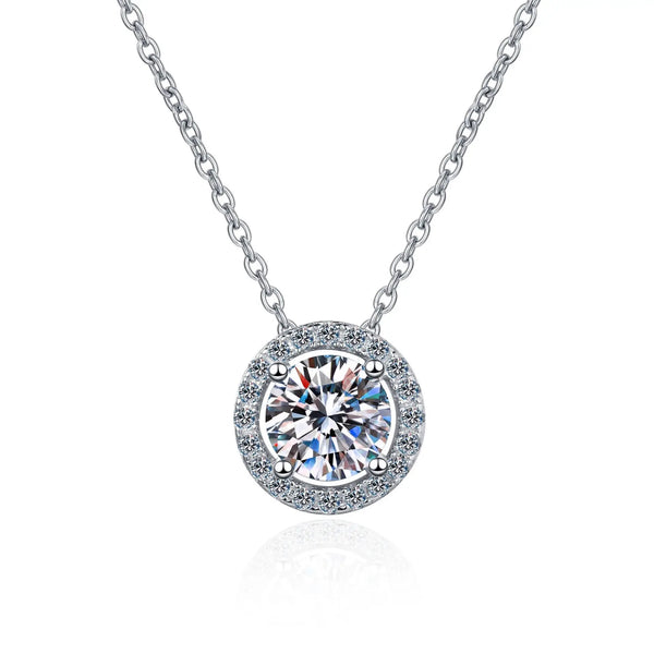 Moissanite Necklace Halo Pendant