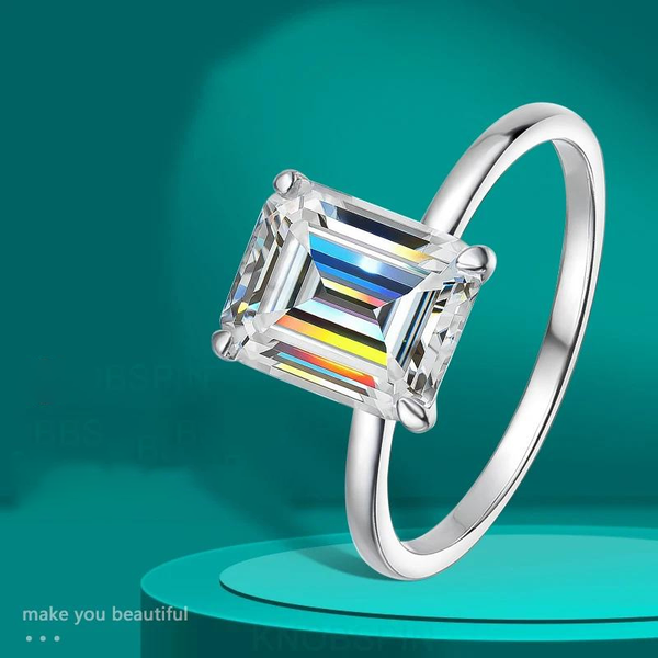 Emerald Moissanite Ring 18k White Gold