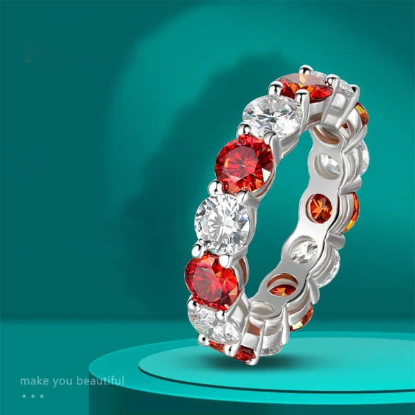 White & Red Moissanite Rings for Women